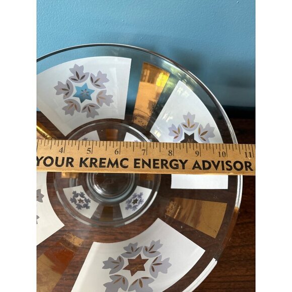 Vintage‎ MCM Glass Bowl Chip & Dip Serving Fruit Frosted White Gold 2 Pc - Picture 10 of 10